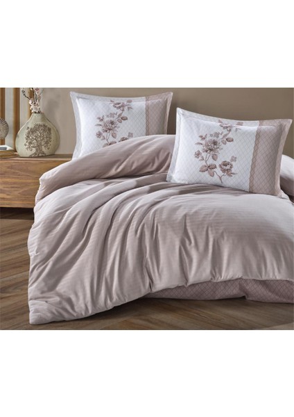 Butik Serisi Çizgili Ranforce Çift Kişilik Nevresim Takımı Suave V2 Kahve