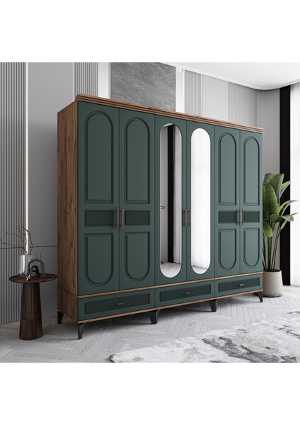 Libra 6 Kapaklı Çekmeceli Gardırop Tamamı Mdf (Yeşil) fiyatları