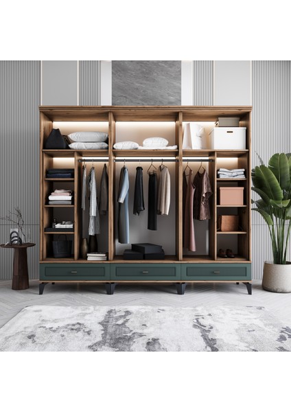 Libra 6 Kapaklı Çekmeceli Gardırop Tamamı Mdf (Yeşil) modelleri