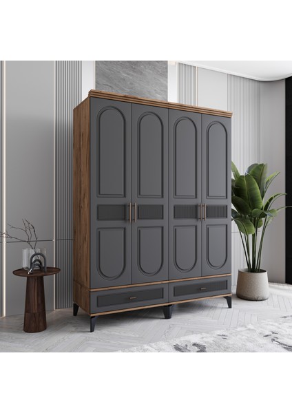 Libra 4 Kapaklı Çekmeceli Gardırop Tamamı Mdf (Antrasit) fiyatları