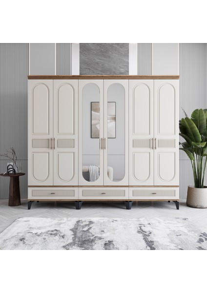 Libra 6 Kapaklı Çekmeceli Gardırop Tamamı Mdf (Aytaşı)