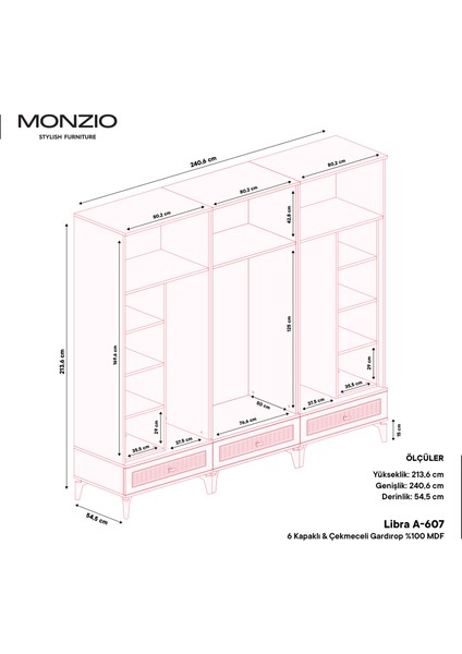 Libra 6 Kapaklı Çekmeceli Gardırop Tamamı Mdf (Aytaşı) fırsatları