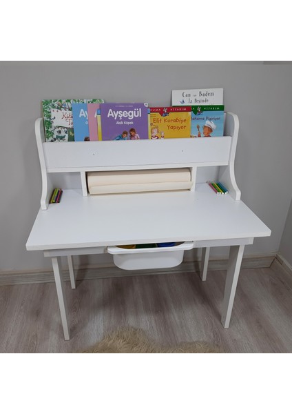 Aktivite Masası, Kitaplıklı-Rulo Aparatlı-(Plastik Çekmece Pakete Dahil Değildir)