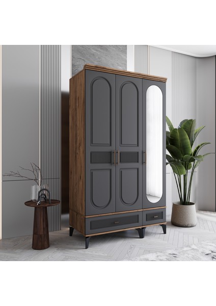 Libra 3 Kapaklı Çekmeceli Gardırop Tamamı Mdf (Antrasit) fiyatları