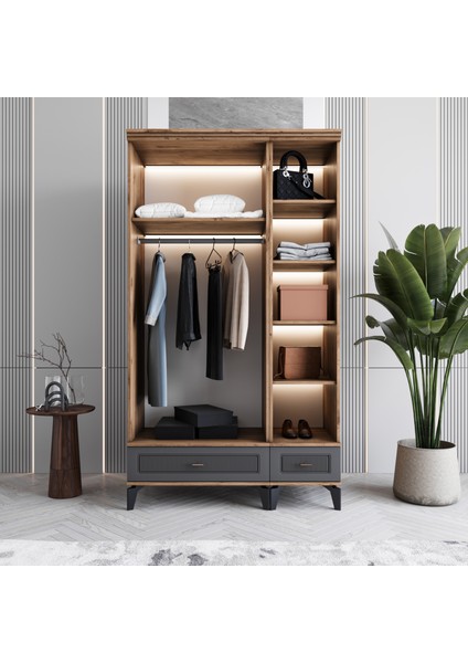 Libra 3 Kapaklı Çekmeceli Gardırop Tamamı Mdf (Antrasit) modelleri