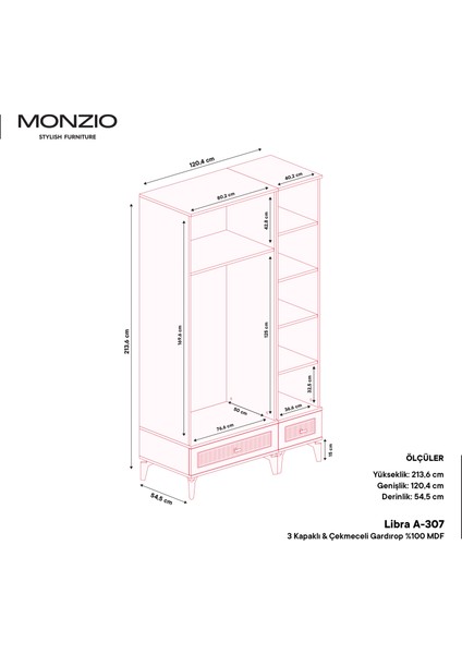 Libra 3 Kapaklı Çekmeceli Gardırop Tamamı Mdf (Antrasit) fırsatları