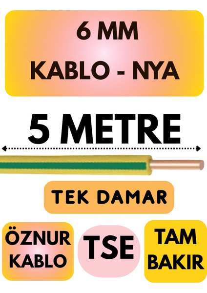 Öznur 6 mm Nya Kablo Metre Seçenekli (Sarı-Yeşil)