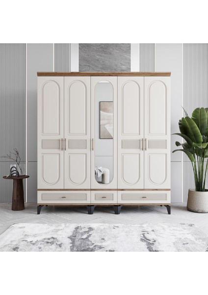 Libra 5 Kapaklı Çekmeceli Gardırop Tamamı Mdf (Aytaşı)