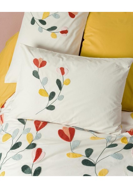 Puff Nakışlı Ranforce Çift Kişilik Nevresim Takımı Nella Hardal fiyatları