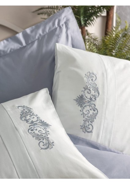 Nakışlı Çift Kişilik Saten Nevresim Takımı Bianna Gri fiyatları