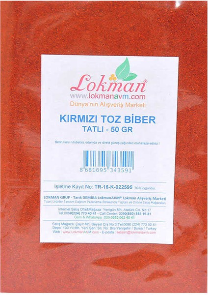 Kırmızı Toz Biber Tatlı Renk Biberi 50 gr Paket fiyatları