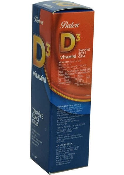 D3 Vitamini Takviye Edici Gıda 20 ml fiyatları