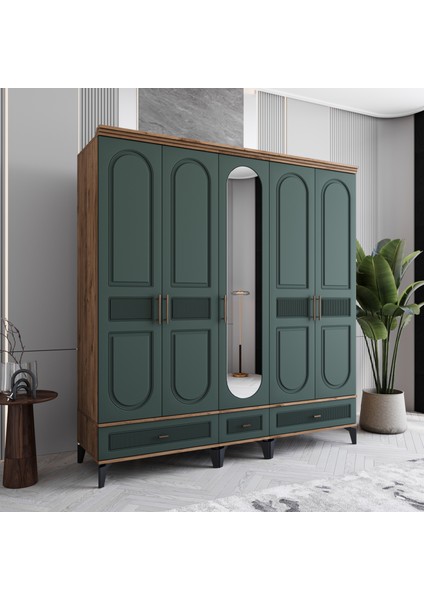 Libra 5 Kapaklı Çekmeceli Gardırop Tamamı Mdf (Yeşil) fiyatları