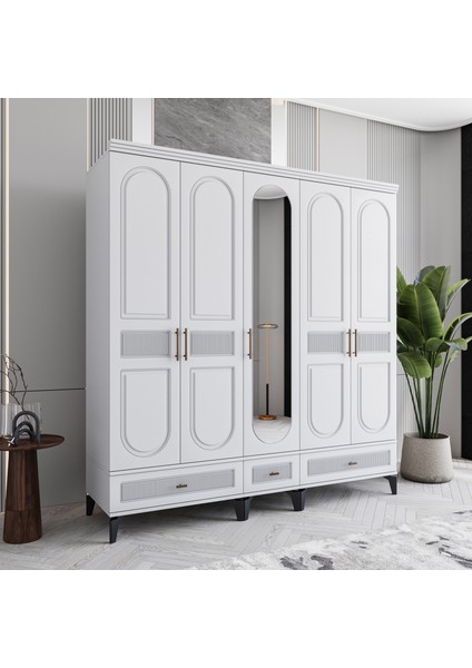 Libra 5 Kapaklı Çekmeceli Gardırop Tamamı Mdf (Beyaz) fiyatları