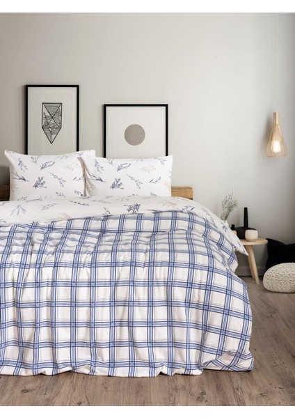 Flanel Nevresim Takımı Çift Kişilik Lavanid Mavi