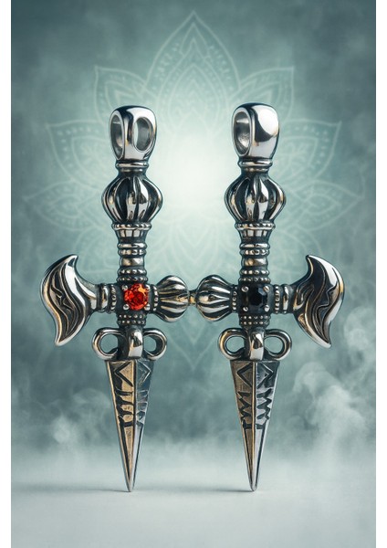 Phurba Vajra, Kırmızı & Siyah Zirkon Tibet Spiritüel Koruma Budist Tılsım Kolye