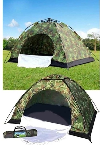 4 Kişilik Kamuflaj Desenli Kolay Kurulumlu Kamp Çadırı