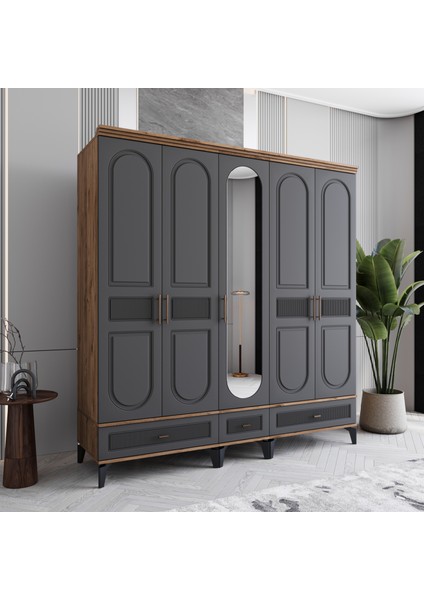 Libra 5 Kapaklı Çekmeceli Gardırop Tamamı Mdf (Antrasit) fiyatları