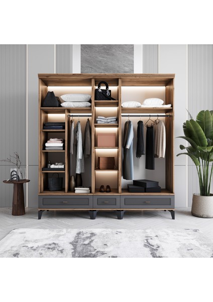 Libra 5 Kapaklı Çekmeceli Gardırop Tamamı Mdf (Antrasit) modelleri