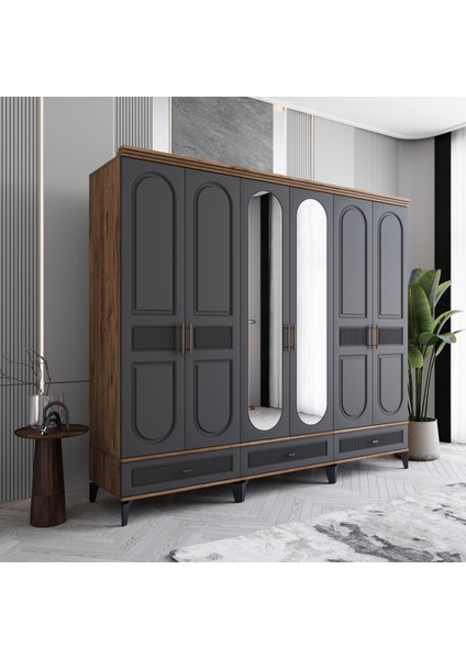 Libra 6 Kapaklı Çekmeceli Gardırop Tamamı Mdf (Antrasit) fiyatları