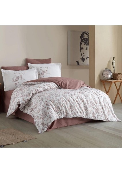 Çift Kişilik Ranforce Nevresim Takımı Calvina Kahve