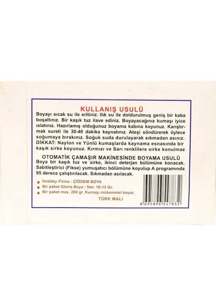 Kumaş Boyası Gök Mavi 10 gr Pkt fiyatları