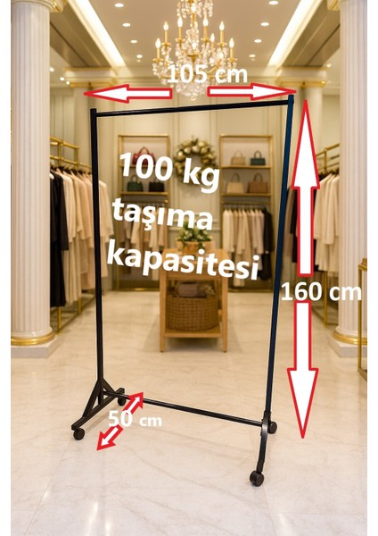 160 cm Çelik Konfeksiyon Elbise Askılık Tekerli Portatif Eşek Raf Home Hanger 105 cm En
