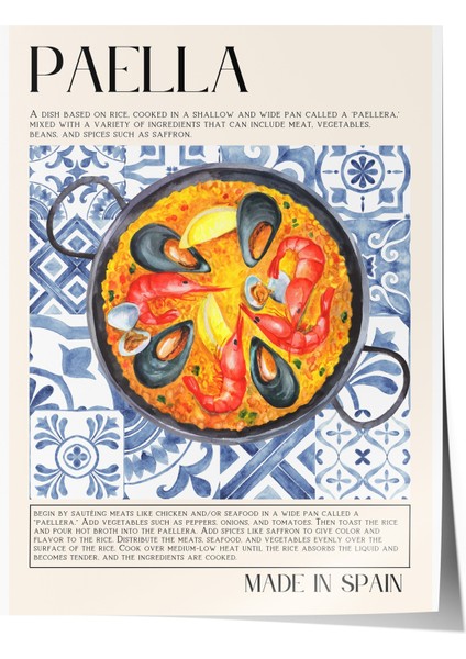 Çerçevesiz Poster, Paella Tabağı, Mutfak Dekoru, Mavi Seramik Stil Poster No: 106688