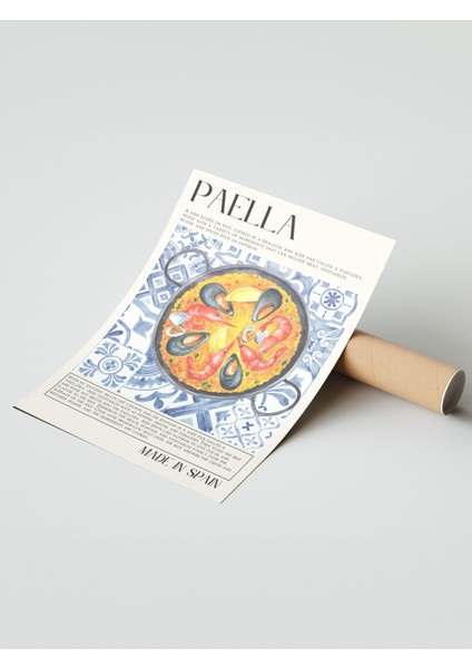 Çerçevesiz Poster, Paella Tabağı, Mutfak Dekoru, Mavi Seramik Stil Poster No: 106688 modelleri