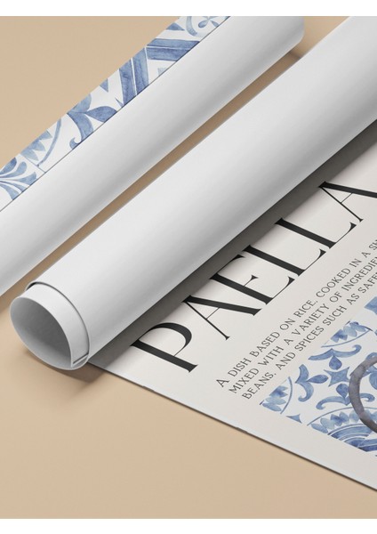 Çerçevesiz Poster, Paella Tabağı, Mutfak Dekoru, Mavi Seramik Stil Poster No: 106688 fırsatları