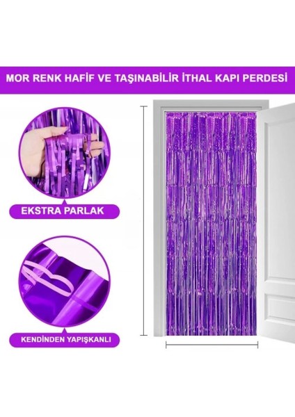 Mor Ekstra Metalize Saçaklı Arka Fon Perde