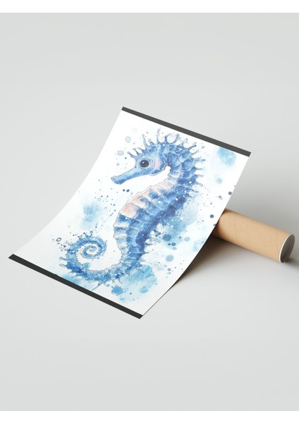 Çerçevesiz Poster, Denizatı, Su Renkleriyle Çizilmiş, Mavi Tonlar Poster No: 107271 modelleri