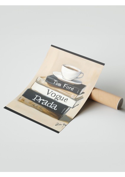 Çerçevesiz Poster, Kahve ve Kitaplar, Vogue & Prada Detaylı, Akrilik Boya Poster No: 106132 modelleri