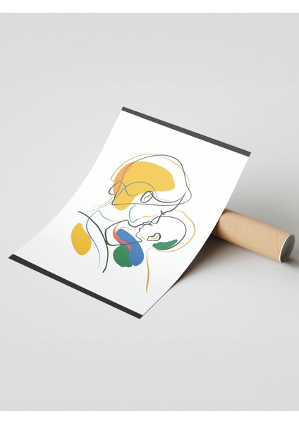 Çerçevesiz Poster, Anne ve Çocuk, Minimal Çizgi Stil, Soyut Renkli Poster No: 106582 modelleri