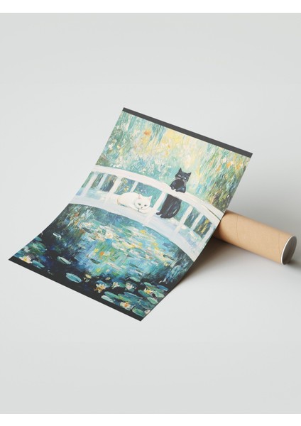 Çerçevesiz Poster, Kedi ve Monet Tarzı Köprü, Empresyonist Stil Poster No: 107413 modelleri
