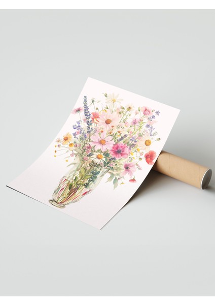 Çerçevesiz Poster, Çiçek Buketi, Renkli Bahar Çiçekleri Vazoda Poster No: 107668 modelleri