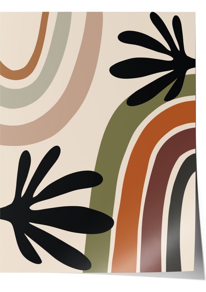 Çerçevesiz Poster, Yaylı Renkli Gökkuşağı Deseni, Siyah Yapraklarla Poster No: 107949