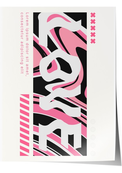 Çerçevesiz Poster, Love Yazısı, Pembe Tonlar, Dikey Tipografi Poster No: 107657