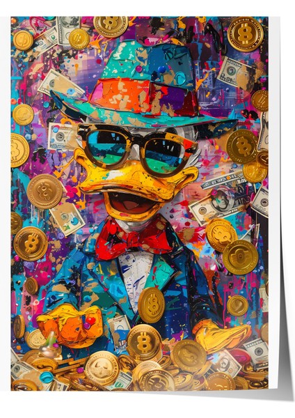 Çerçevesiz Poster, Zengin Ördek, Altın ve Kripto Detaylı, Dijital Graffiti Poster No: 106449