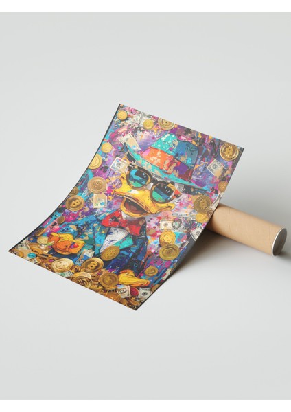 Çerçevesiz Poster, Zengin Ördek, Altın ve Kripto Detaylı, Dijital Graffiti Poster No: 106449 modelleri