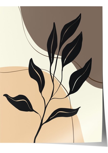 Çerçevesiz Poster, Siyah Yapraklar, Minimal Hat Çizimi Poster No: 107923