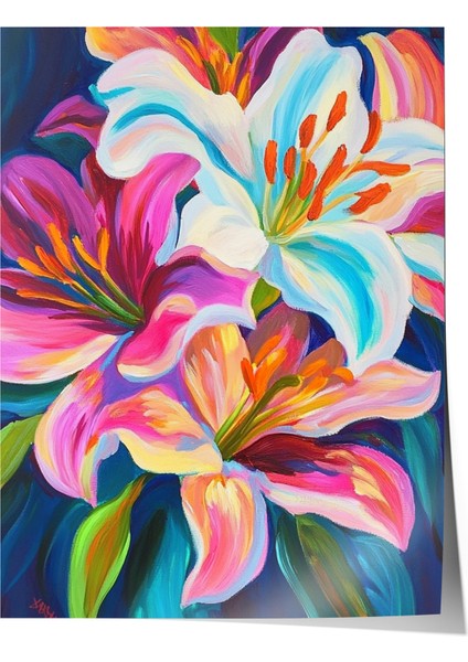 Çerçevesiz Poster, Lilyum Çiçekleri, Canlı Renkler, Dijital Boyama Poster No: 107307