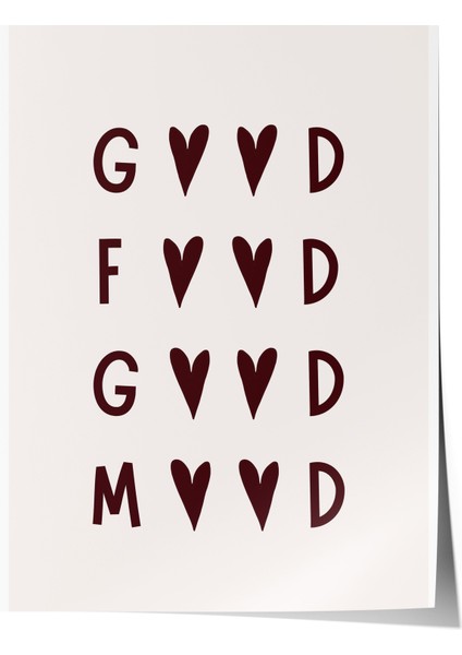 Çerçevesiz Poster, Tipografi Kalp Sembolü, Kırmızı Yazı, Minimal Poster Poster No: 106615