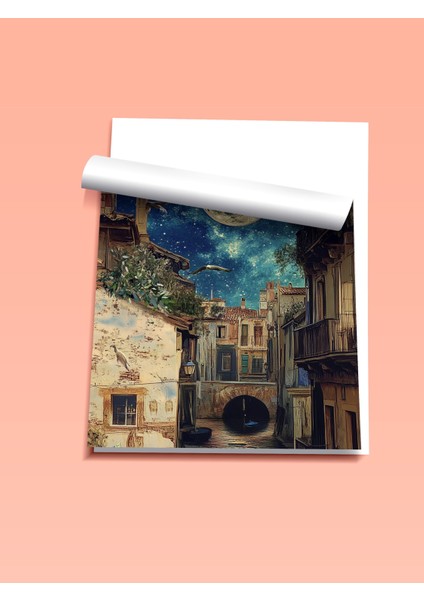 Çerçevesiz Poster, Ay Işığı ve Eski Evler, Gece Kompozisyonu Poster No: 107329 fiyatları