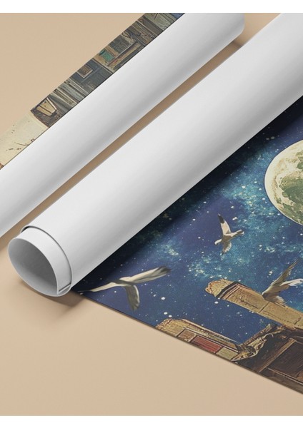 Çerçevesiz Poster, Ay Işığı ve Eski Evler, Gece Kompozisyonu Poster No: 107329 fırsatları