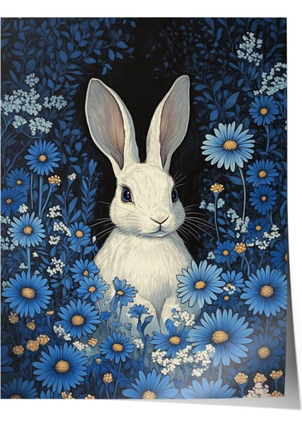 Çerçevesiz Poster, Tavşan, Papatyalar Arasında, Masalsı Stil Poster No: 107349