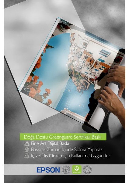 Çerçevesiz Poster, Akdeniz Manzarası, Beyaz Evler ve Deniz, Tatil Temalı Poster No: 107276 indirimleri