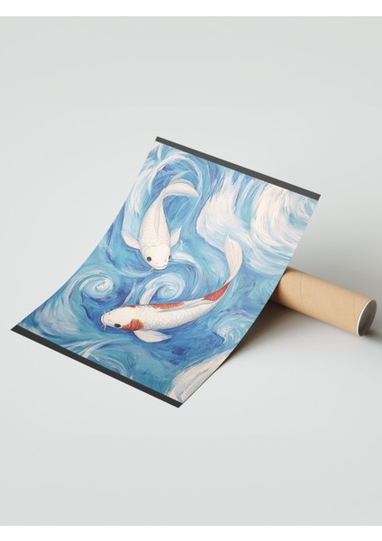 Çerçevesiz Poster, Koi Balıkları, Mavi Dalgalar, Japon Stil Poster No: 107335 modelleri