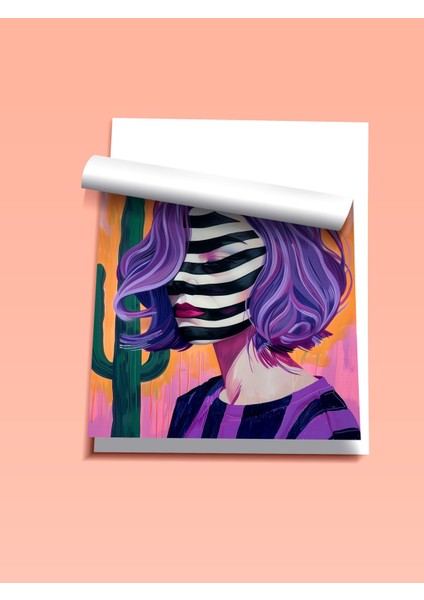 Çerçevesiz Poster, Kadın Portresi, Mor Saçlar ve Zikzak Yüz, Soyut Stil Poster No: 106586 fiyatları