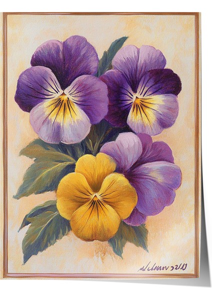 Çerçevesiz Poster, Sarı Mor Menekşe, Botanik Çizim Poster No: 107422